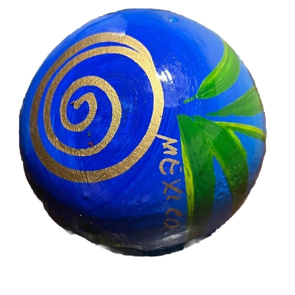 Christmas Ornament Ball Mexican Folk Art Pottery Hand‎ Painted Artisan Frog Lily